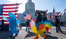 A peaceful day of No Kings protests across Oregon ends with a show of force in Portland